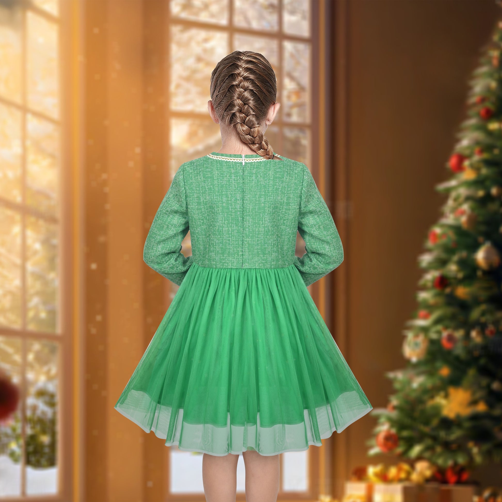 Girls Dress Black Heart Tulle Party Velvet Valentine's Day Party Green