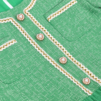 Girls Dress Green Pearl Pocket Sequin Classic Elegant Xmas Long Sleeve - Emerald Green