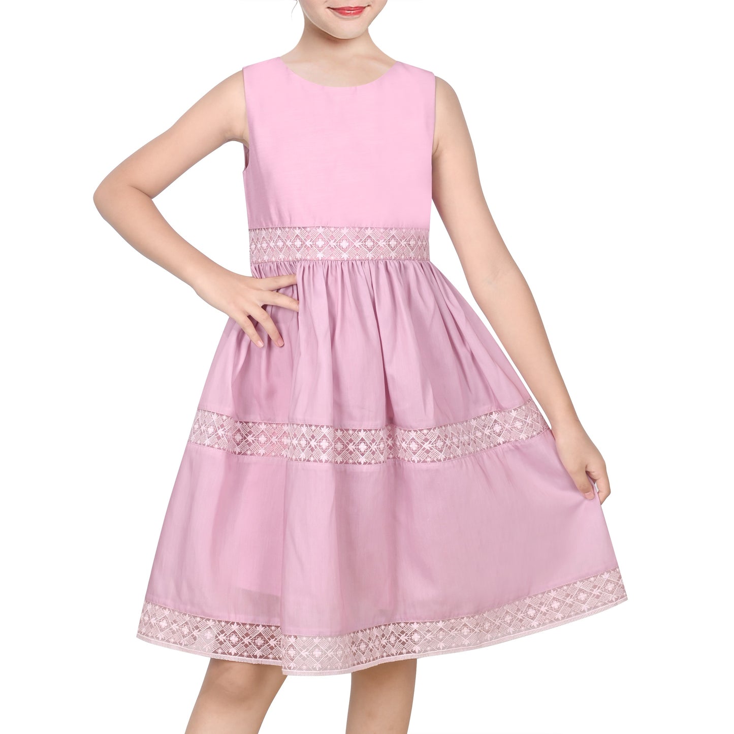 Flower Girls Dress Lace Trim Bow Communion Wedding Baptism Ceremony Birthday Formal Pink