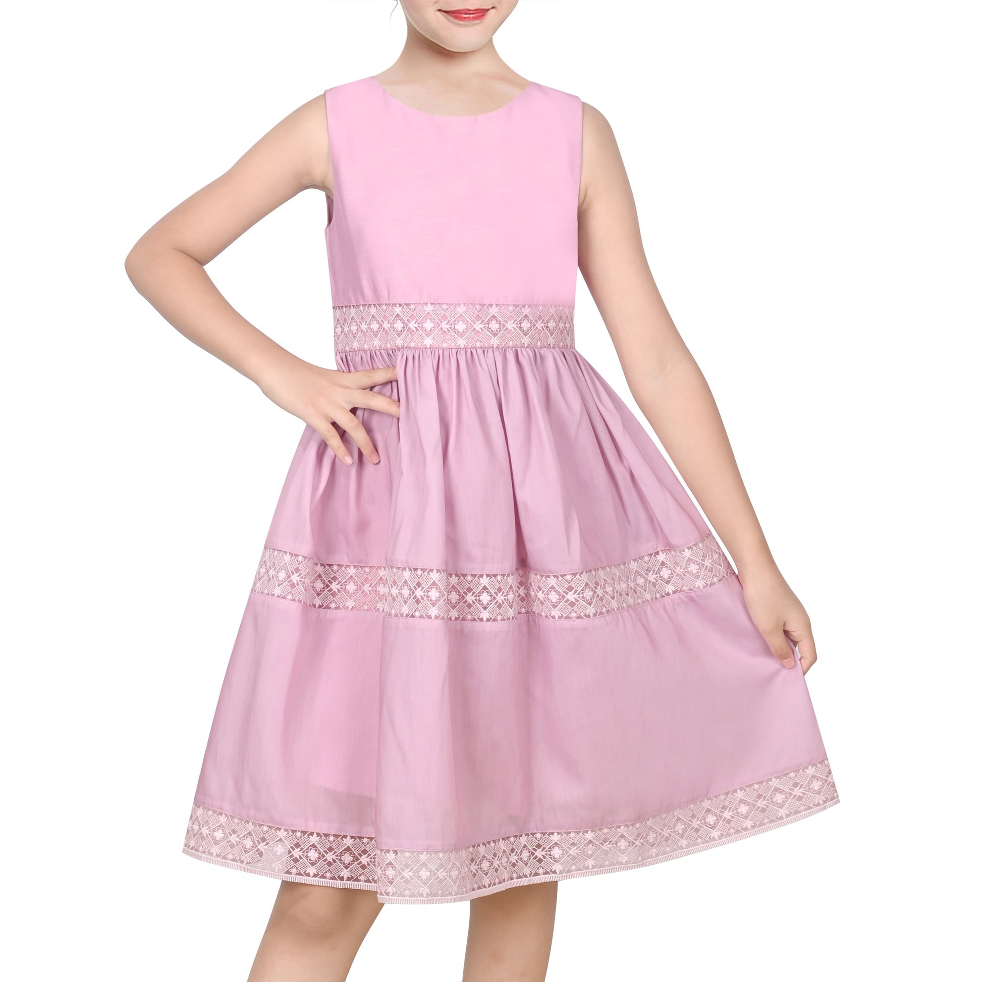 Flower Girls Dress Lace Trim Bow Communion Wedding Baptism Ceremony Birthday Formal Pink