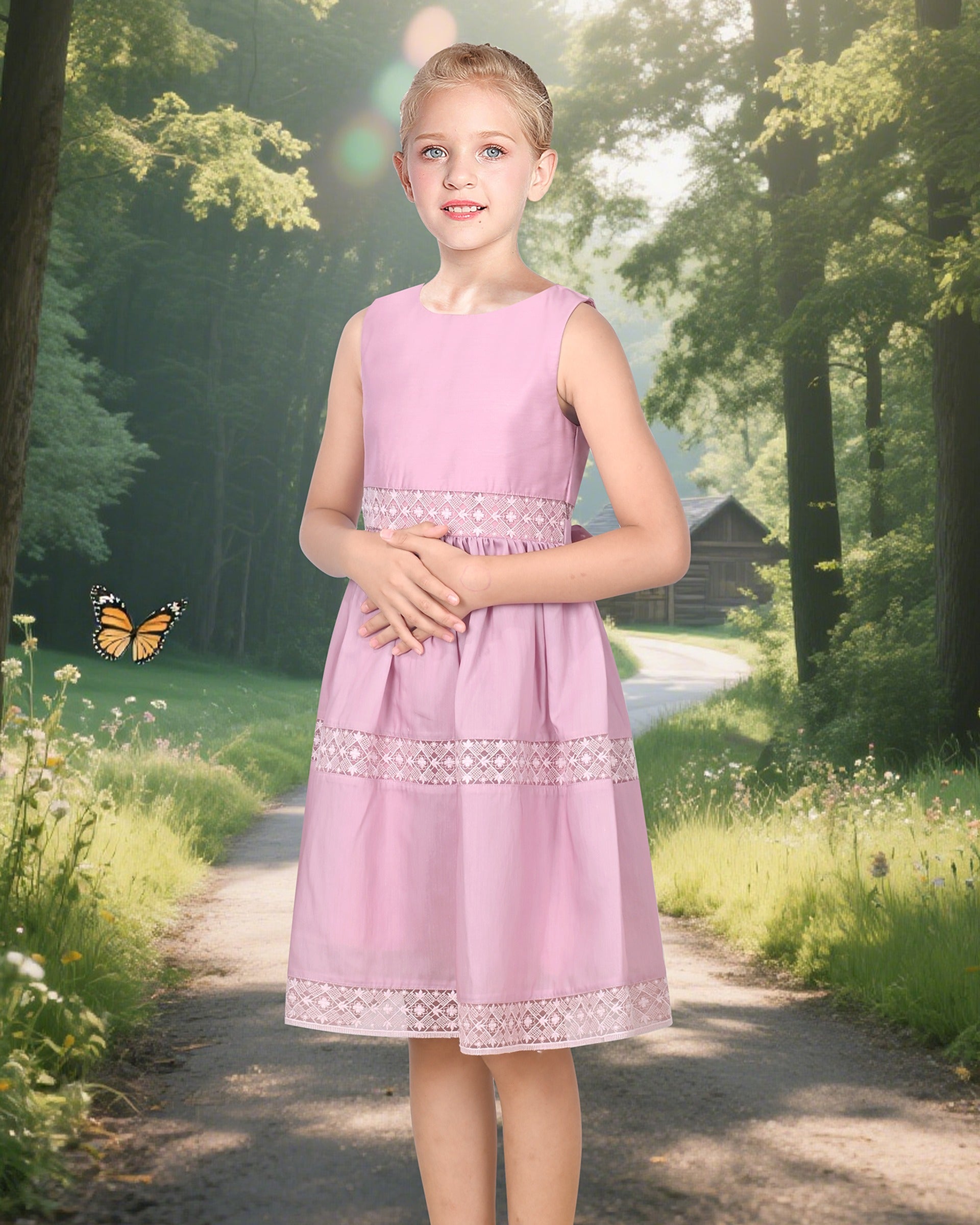 Flower Girls Dress Lace Trim Bow Communion Wedding Baptism Ceremony Birthday Formal Pink
