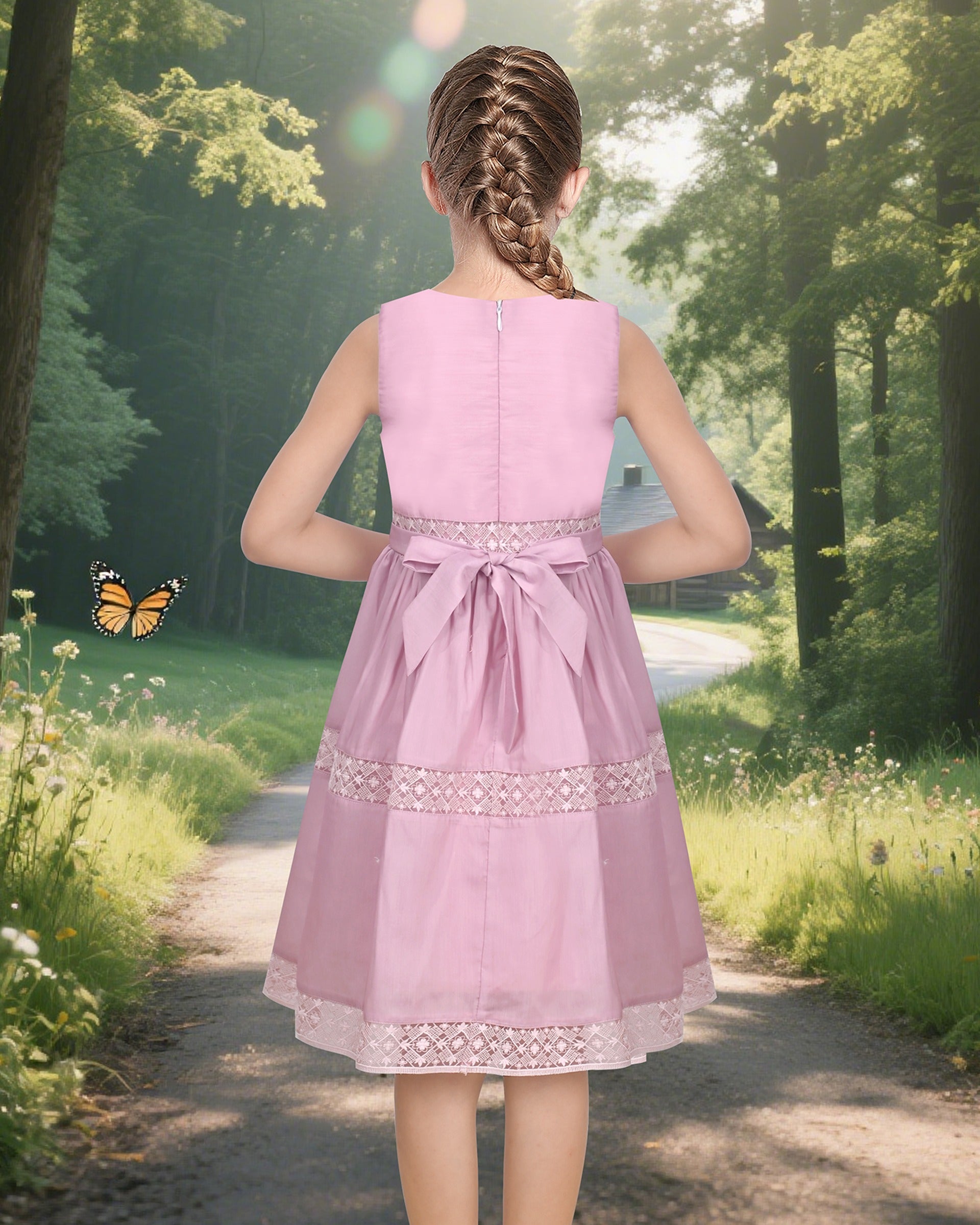 Flower Girls Dress Lace Trim Bow Communion Wedding Baptism Ceremony Birthday Formal Pink