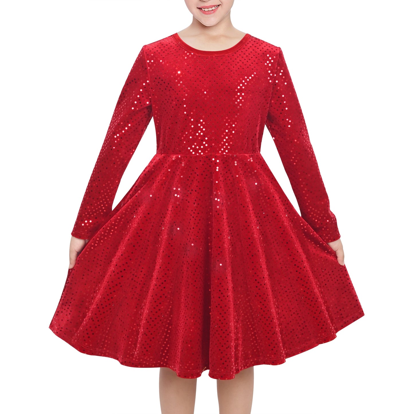 Girls Dress Unicorn Rainbow Casual Long Sleeve Red