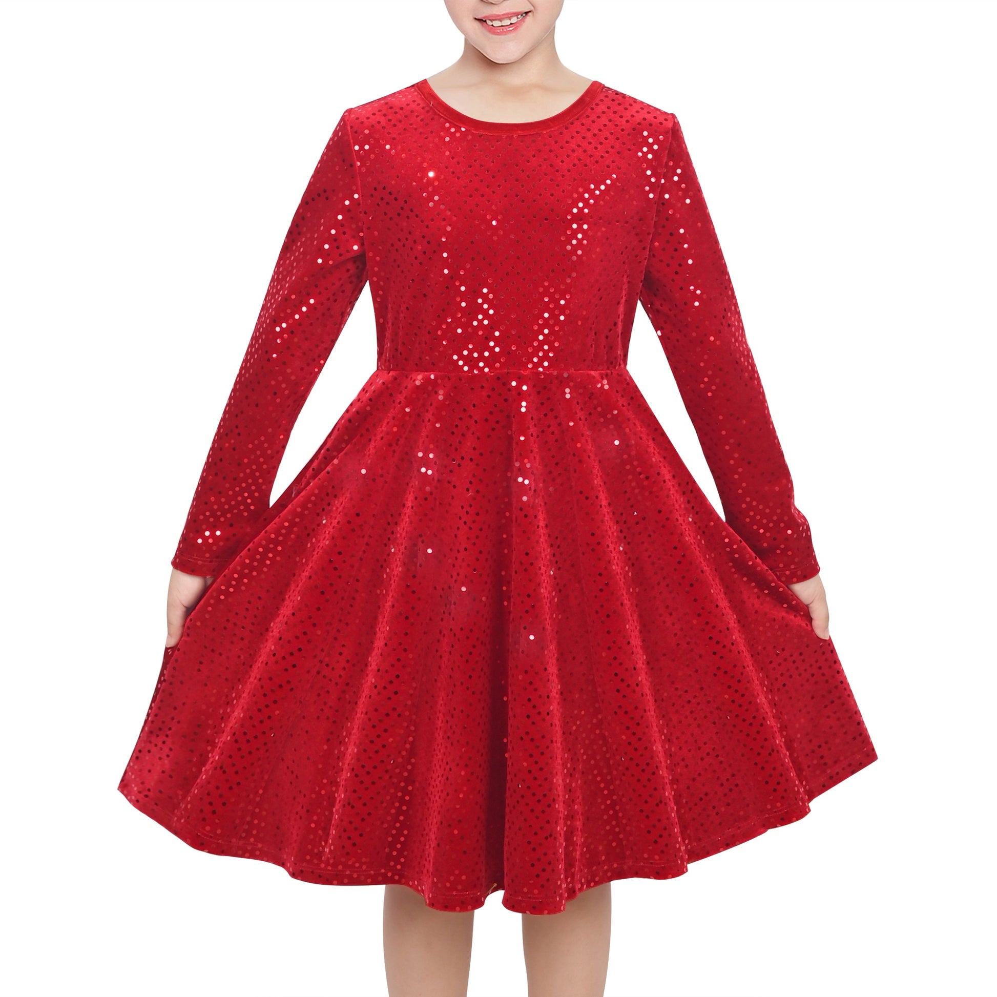 Girls Dress Unicorn Rainbow Casual Long Sleeve Red