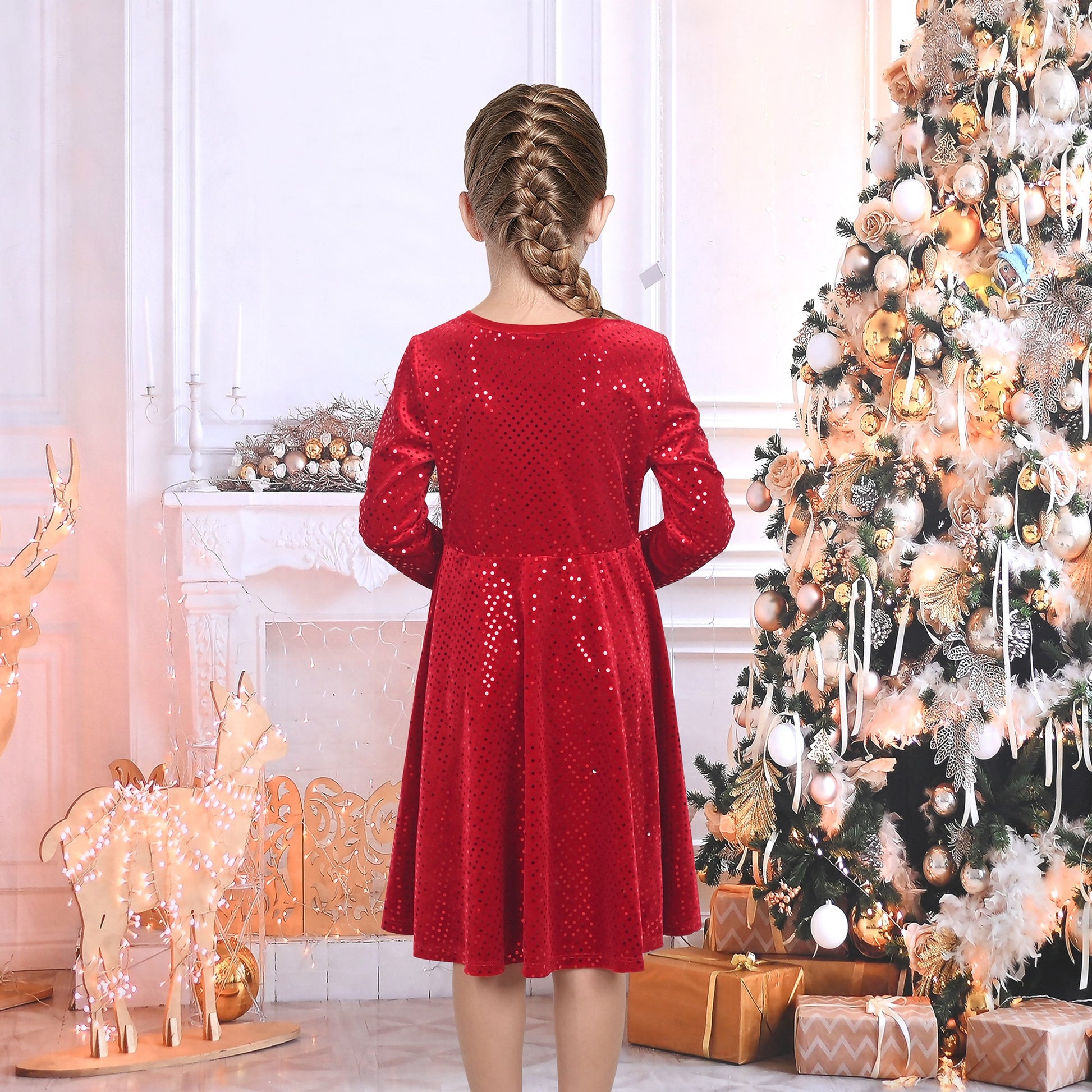 Girls Dress Unicorn Rainbow Casual Long Sleeve Red