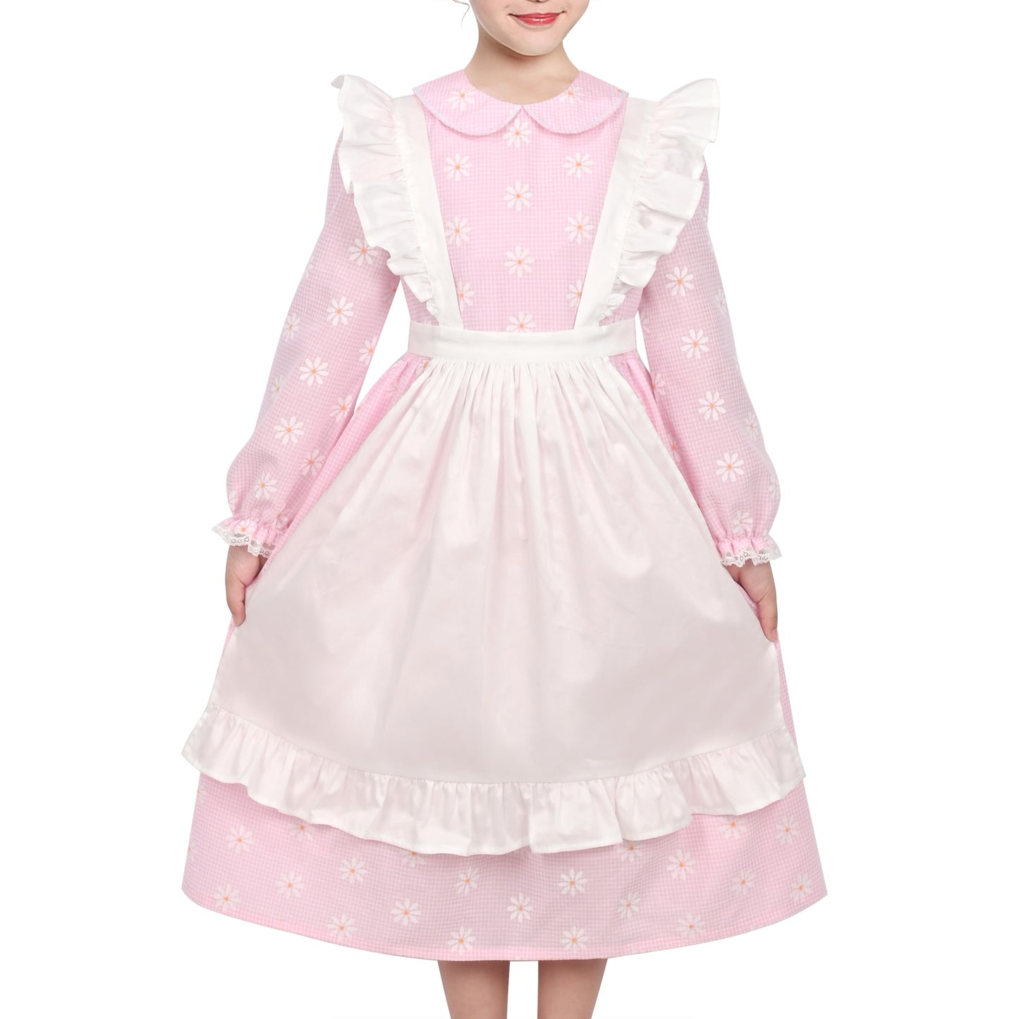 Girls Dress 3 Piece Set Pinafore Hat Colonial Party Floral Vintage Pink