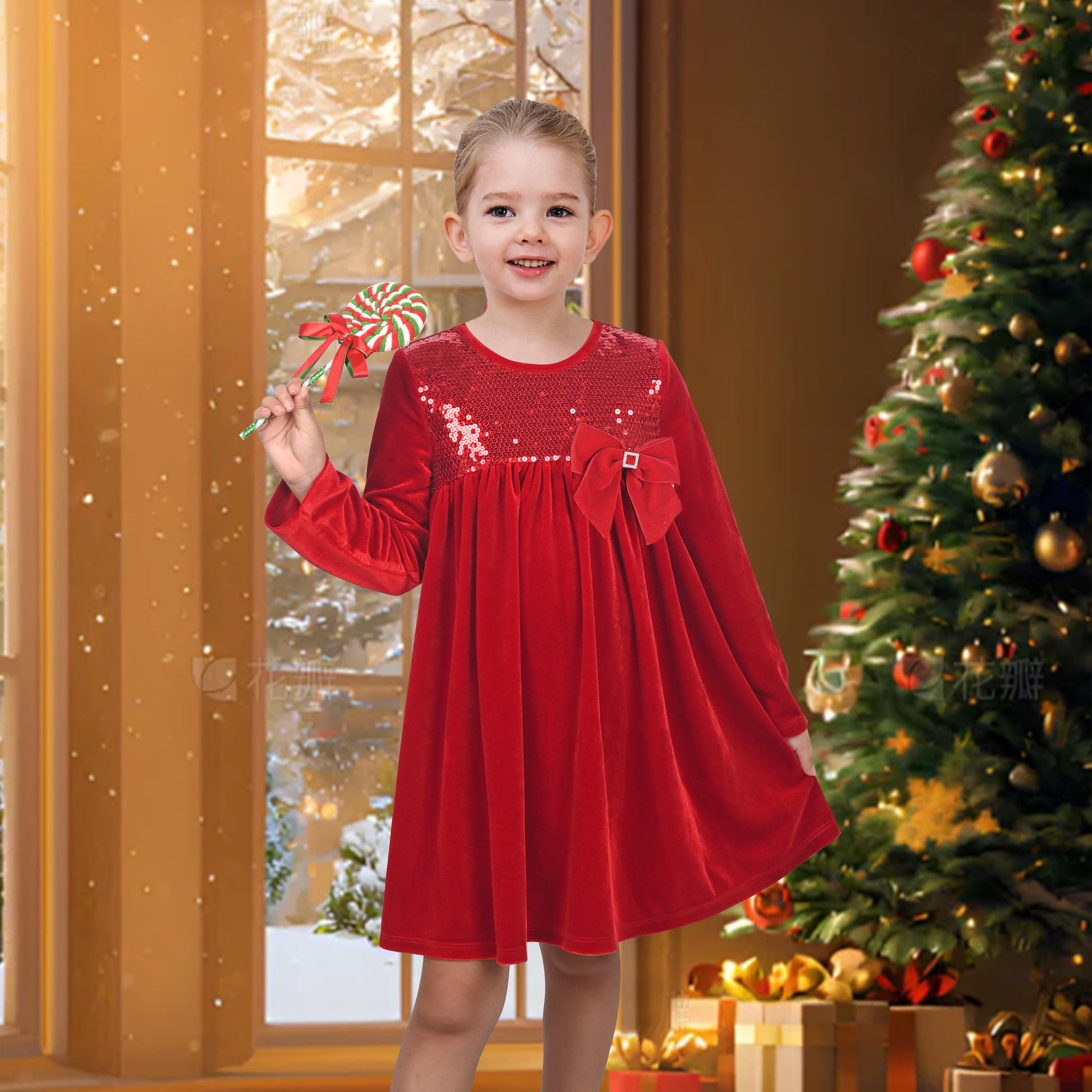 Girls Dress Red Christmas Stockings Xmas Candy Canes New Year Red