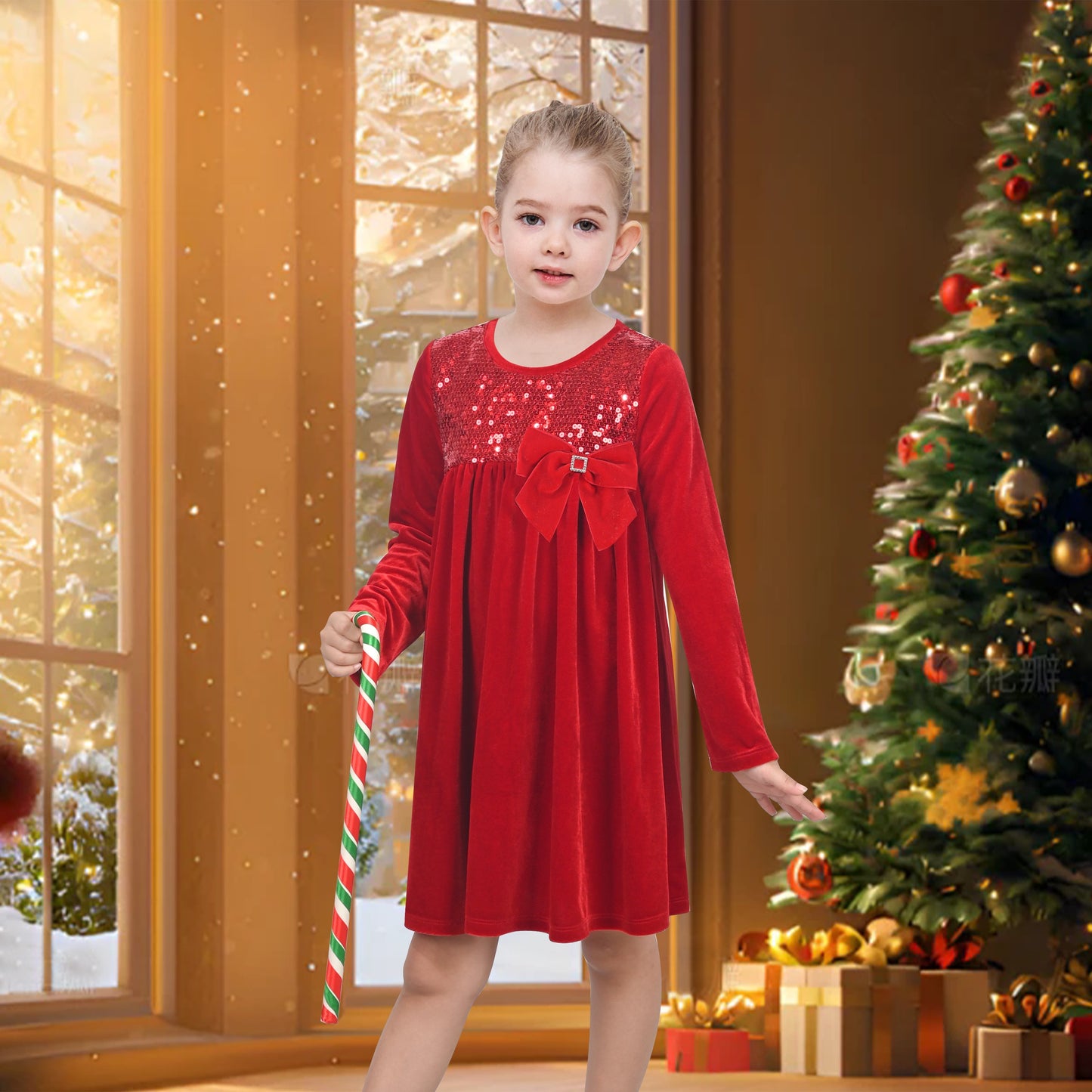 Girls Dress Red Christmas Stockings Xmas Candy Canes New Year Red