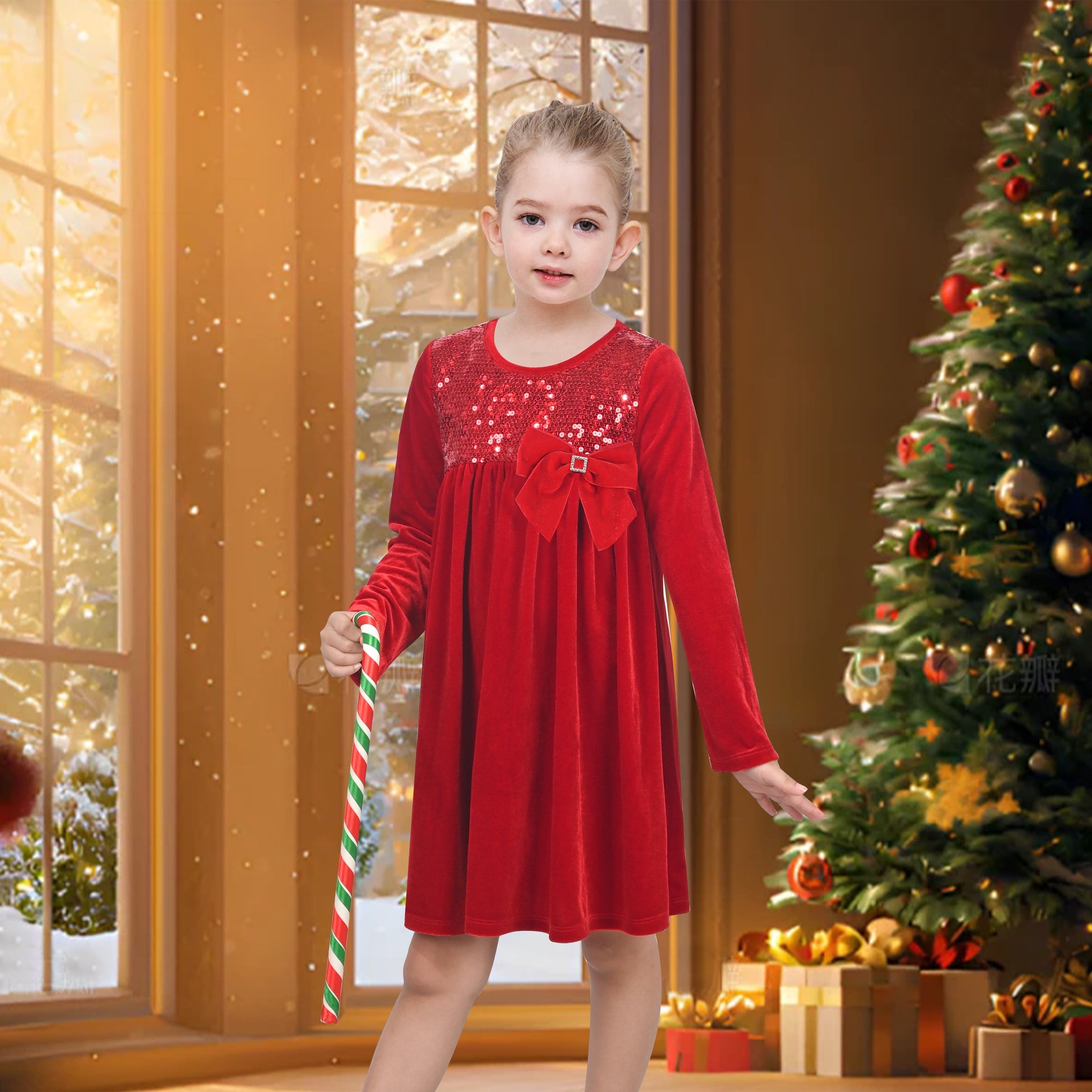 Girls Dress Red Christmas Stockings Xmas Candy Canes New Year Red