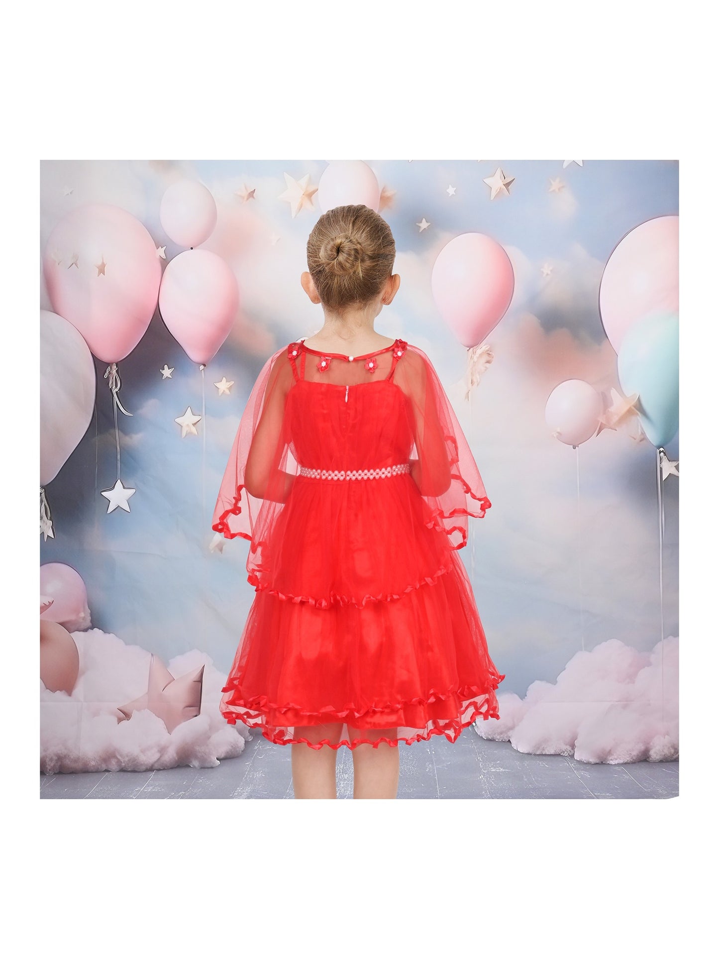 Flower Girls Dress Tulle Spaghetti Strap Pearl Ruffle Hem Wedding Bridesmaid Green Red