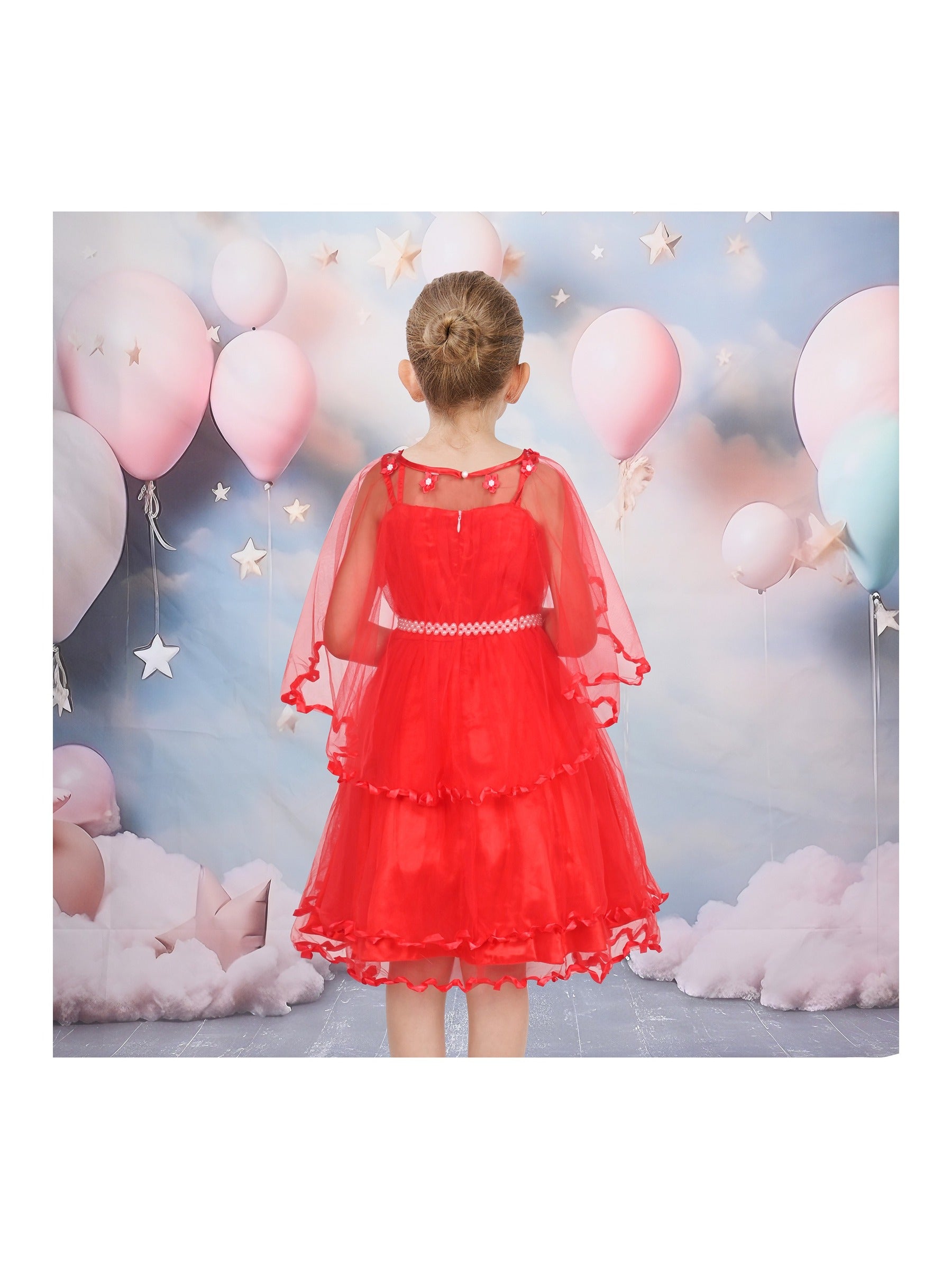 Flower Girls Dress Tulle Spaghetti Strap Pearl Ruffle Hem Wedding Bridesmaid Green Red