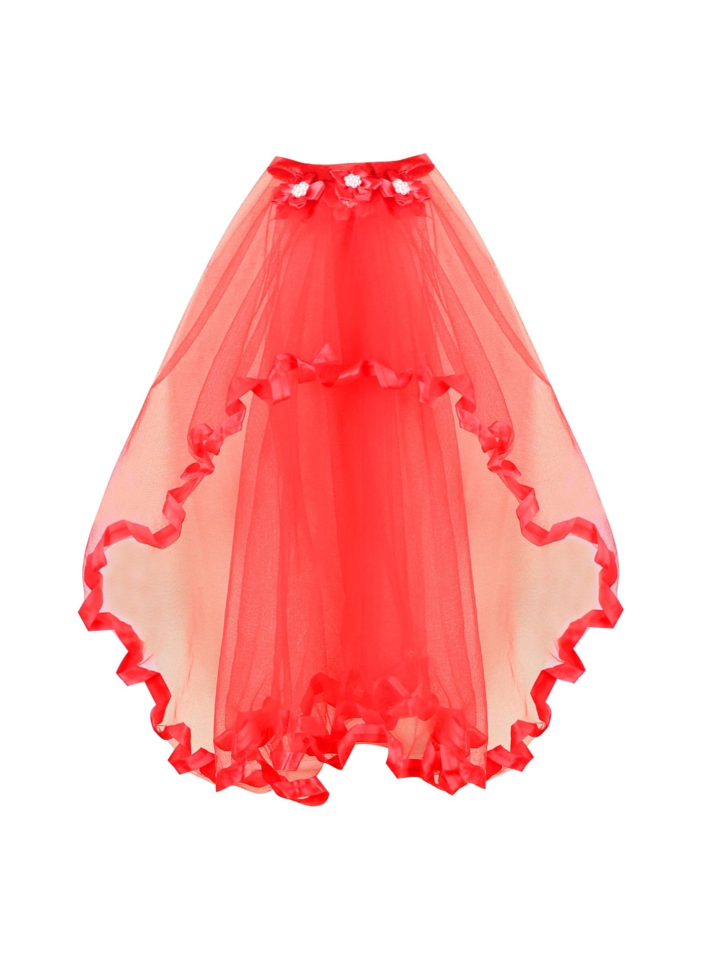 Flower Girls Dress Tulle Spaghetti Strap Pearl Ruffle Hem Wedding Bridesmaid Green Red