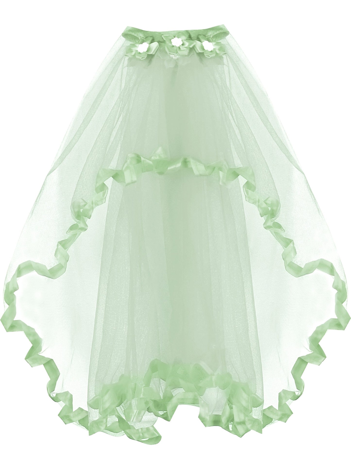 Flower Girls Dress Tulle Spaghetti Strap Pearl Ruffle Hem Wedding Bridesmaid Green Green