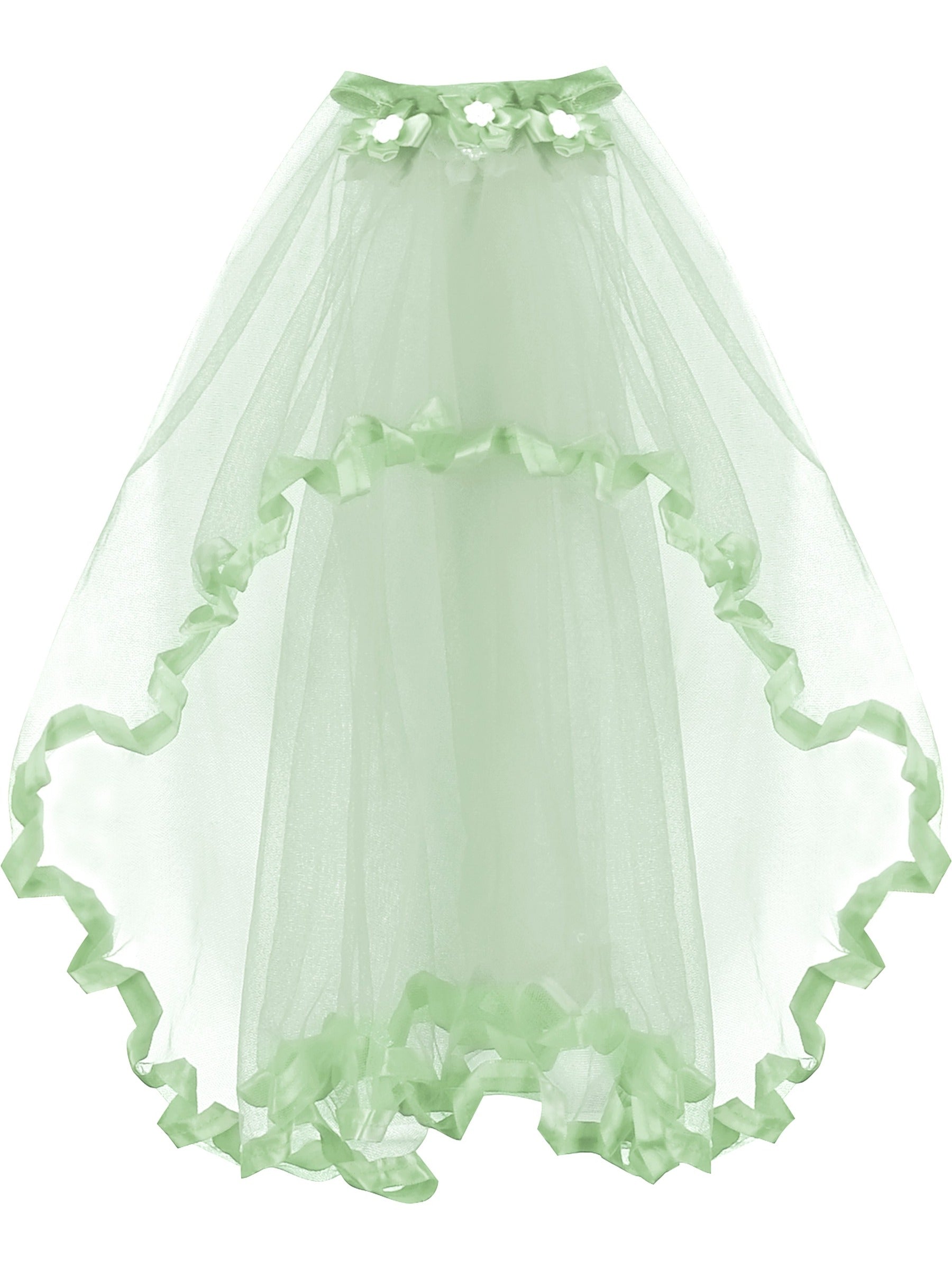 Flower Girls Dress Tulle Spaghetti Strap Pearl Ruffle Hem Wedding Bridesmaid Green Green