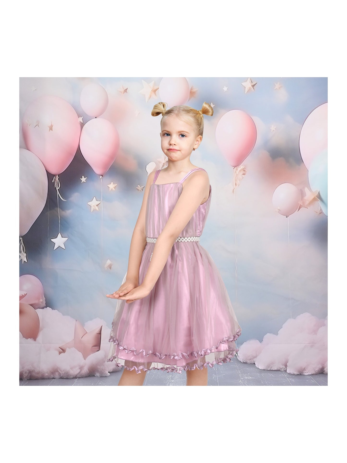 Flower Girls Dress Tulle Spaghetti Strap Pearl Ruffle Hem Wedding Bridesmaid Green Purple