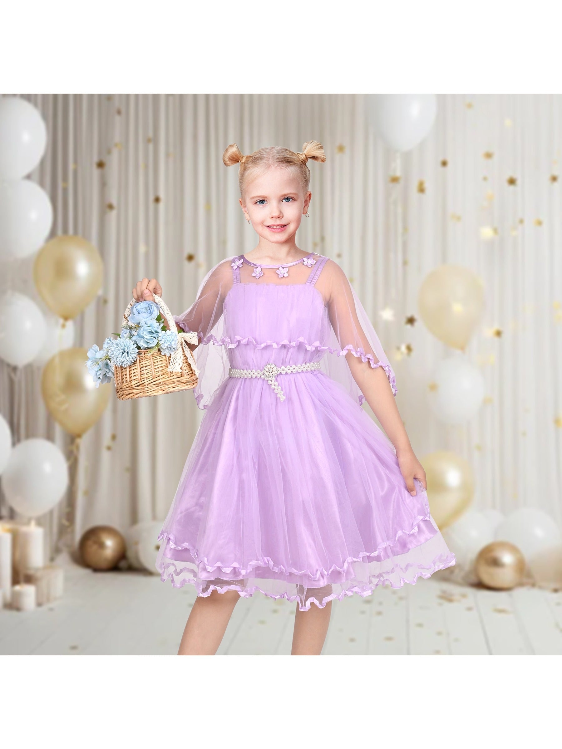 Flower Girls Dress Tulle Spaghetti Strap Pearl Ruffle Hem Wedding Bridesmaid Green Purple