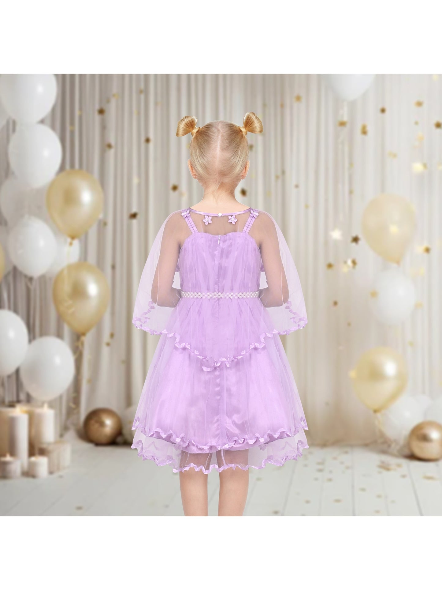 Flower Girls Dress Tulle Spaghetti Strap Pearl Ruffle Hem Wedding Bridesmaid Green Purple