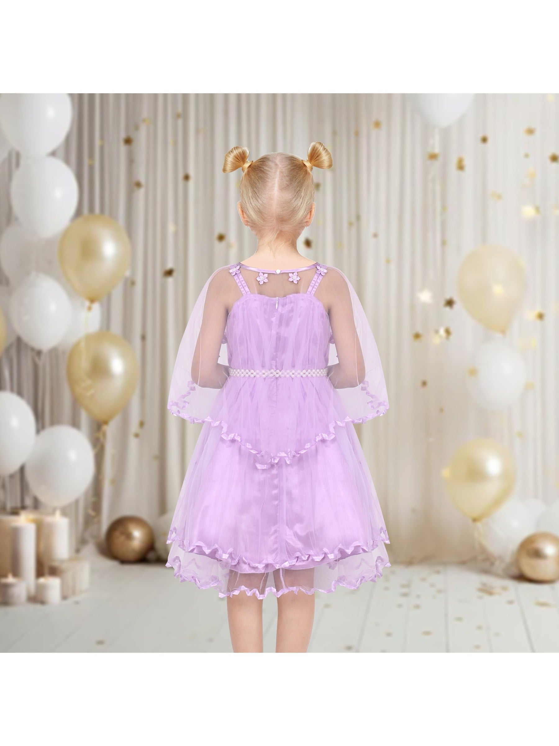 Flower Girls Dress Tulle Spaghetti Strap Pearl Ruffle Hem Wedding Bridesmaid Green Purple