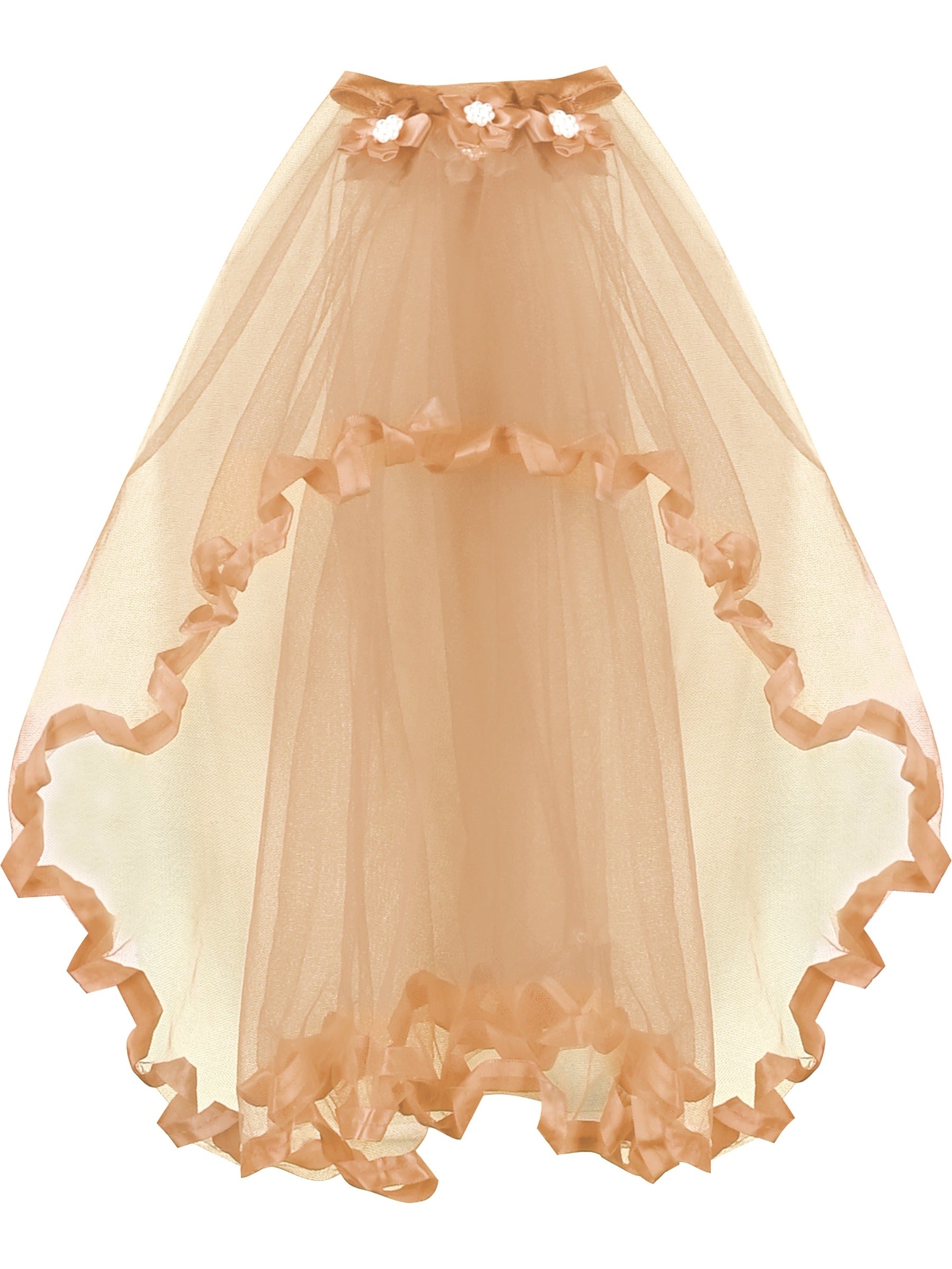 Flower Girls Dress Tulle Spaghetti Strap Pearl Ruffle Hem Wedding Bridesmaid Green Brown