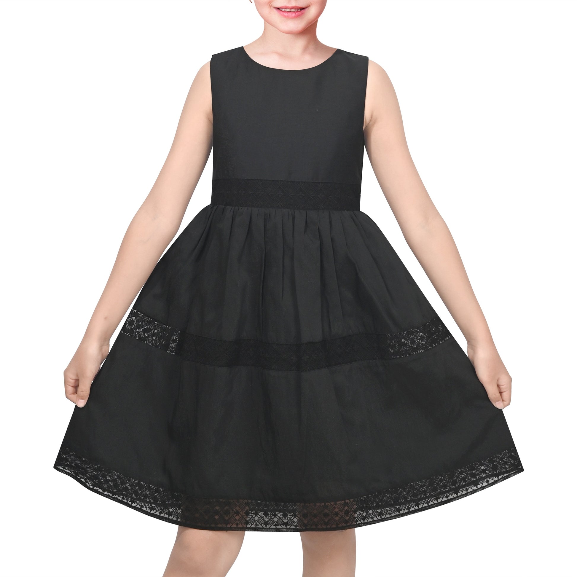 Flower Girls Dress Lace Trim Bow Communion Wedding Baptism Ceremony Birthday Formal Black