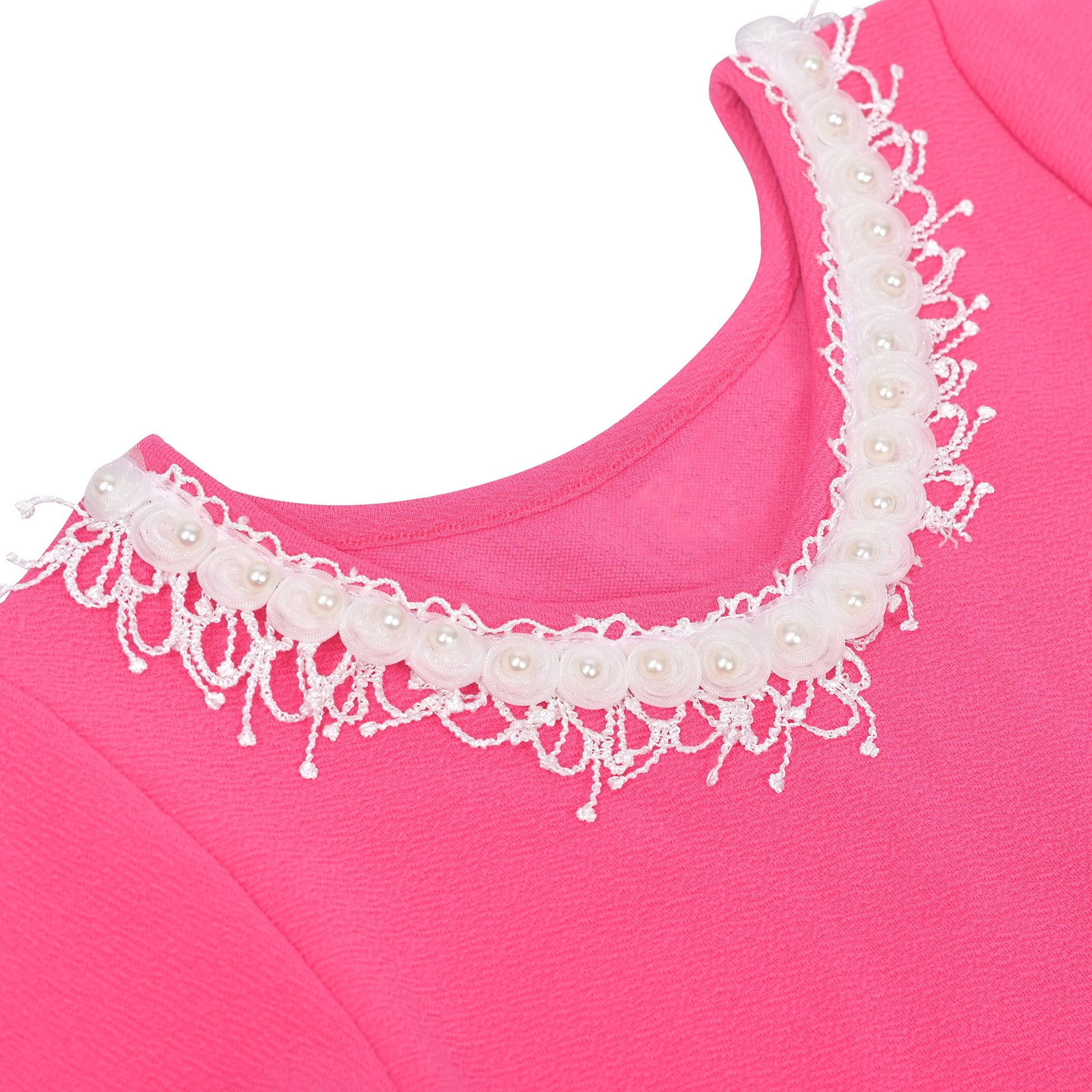 Girls Dress Beige Lace Trim Bell Sleeve Cherry Applique Pearl A-Line Casual Daily Pink