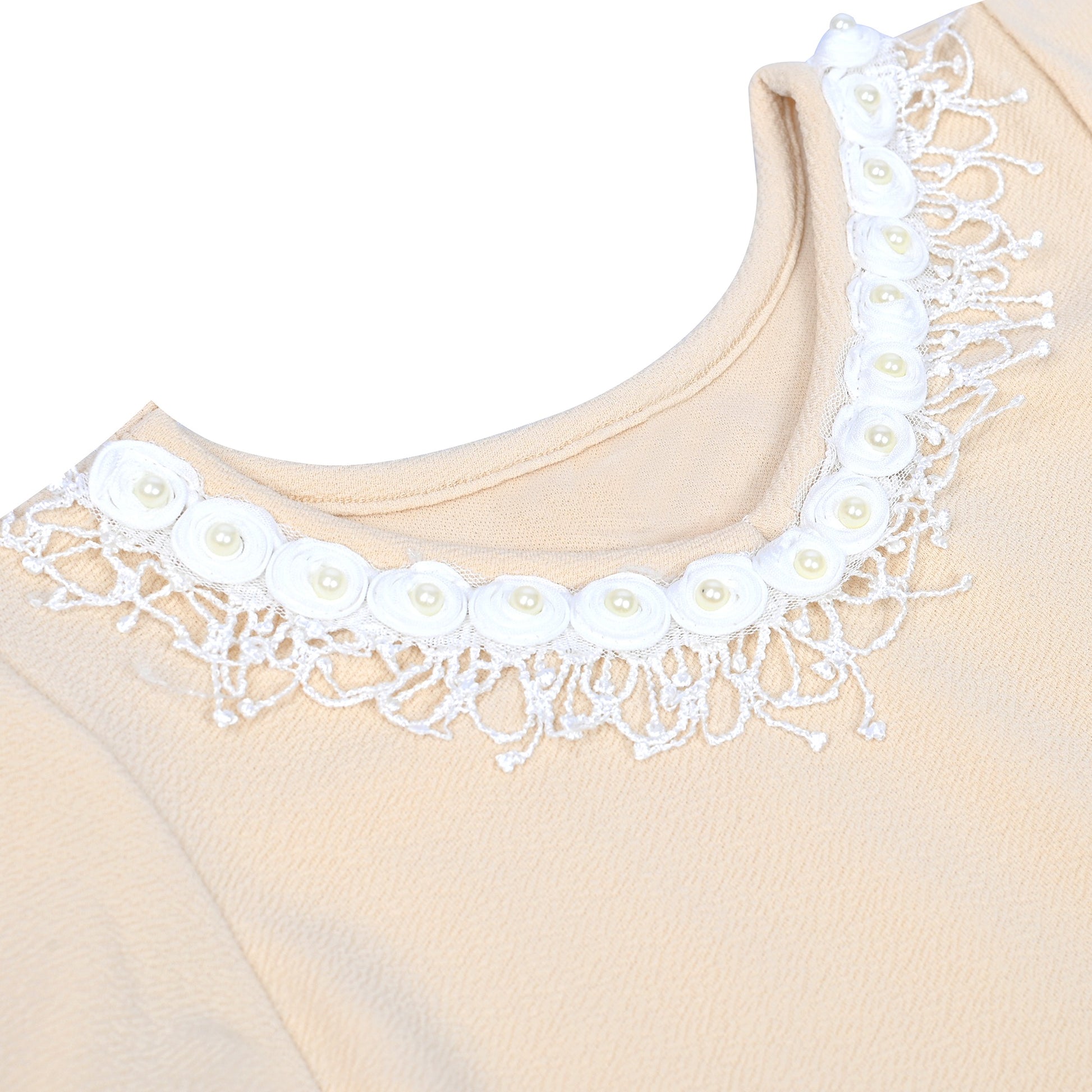Girls Dress Beige Lace Trim Bell Sleeve Cherry Applique Pearl A-Line Casual Daily Beige