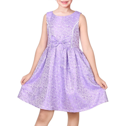 Girls Dress Gray Bow Jacquard Flared Sleeveless Princess Wedding Formal Special - Shiny Purple