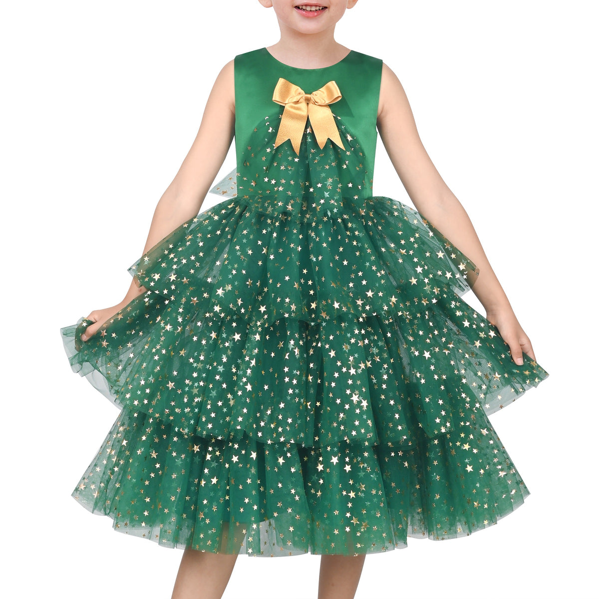 Girls Dress Colorful Glitter Sequin Ruffle Dress Princess Pageant - Green Xmas