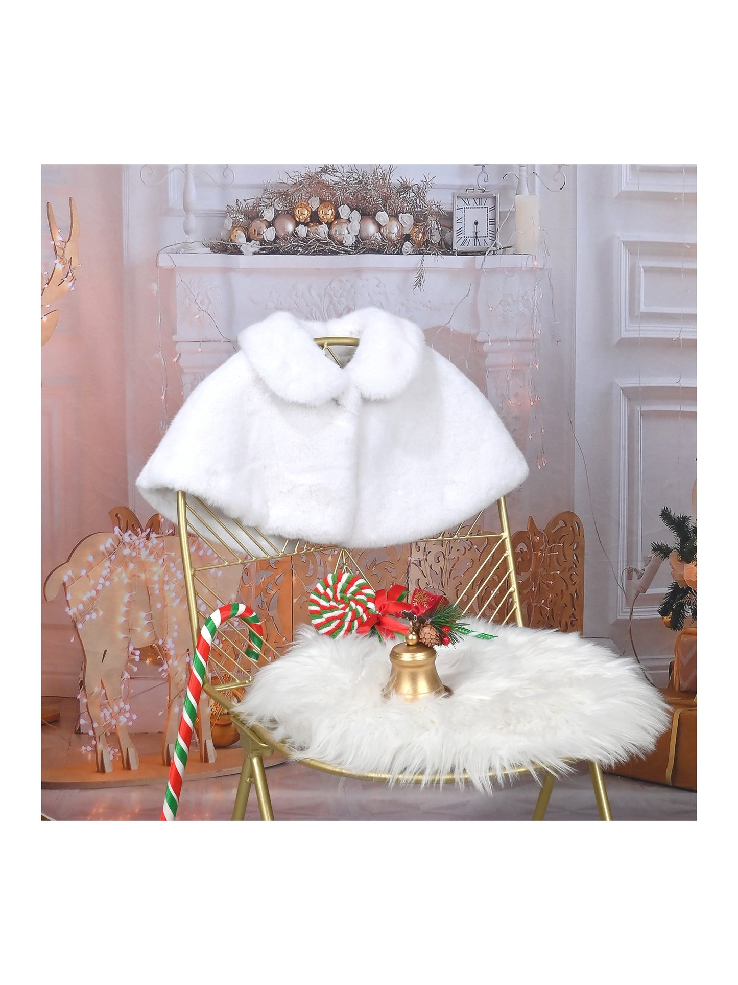 Girls Faux Fur Jacket White Shawl Wrap Bolero Princess Christmas Party Cover Up Warm White