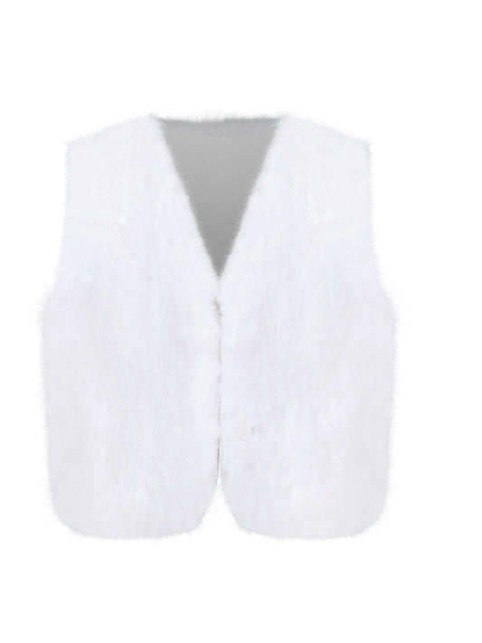 Girls Vest Coat White Faux Fur Button Sleeveless Jacket Christmas Outerwear Winter White