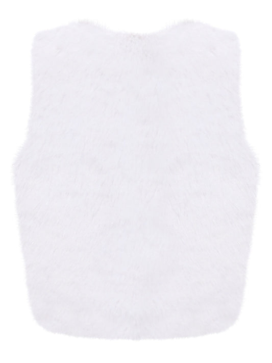 Girls Vest Coat White Faux Fur Button Sleeveless Jacket Christmas Outerwear Winter White