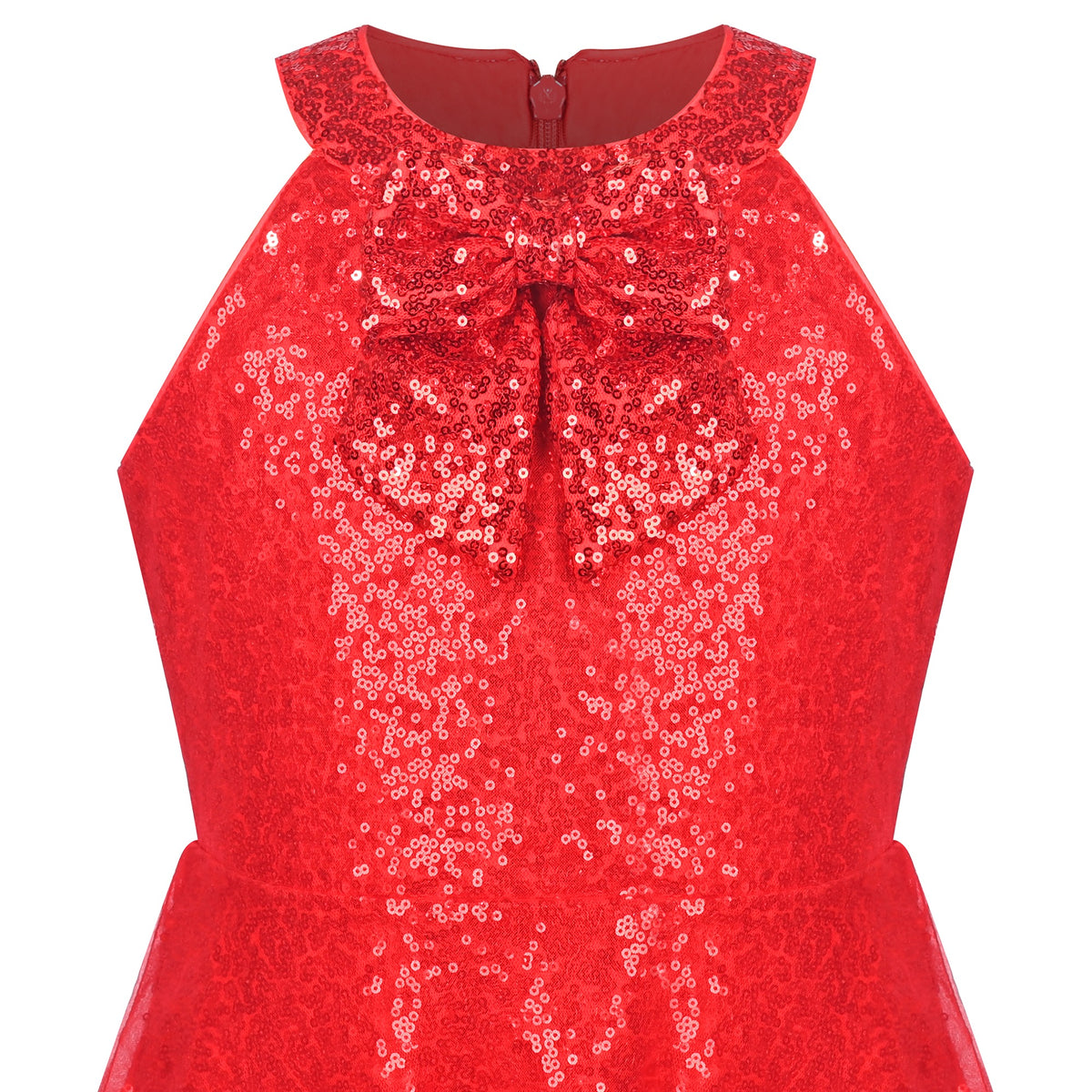 Girls Dress Purple Butterfly Embroidered Halter Dress Party - Red Sequin