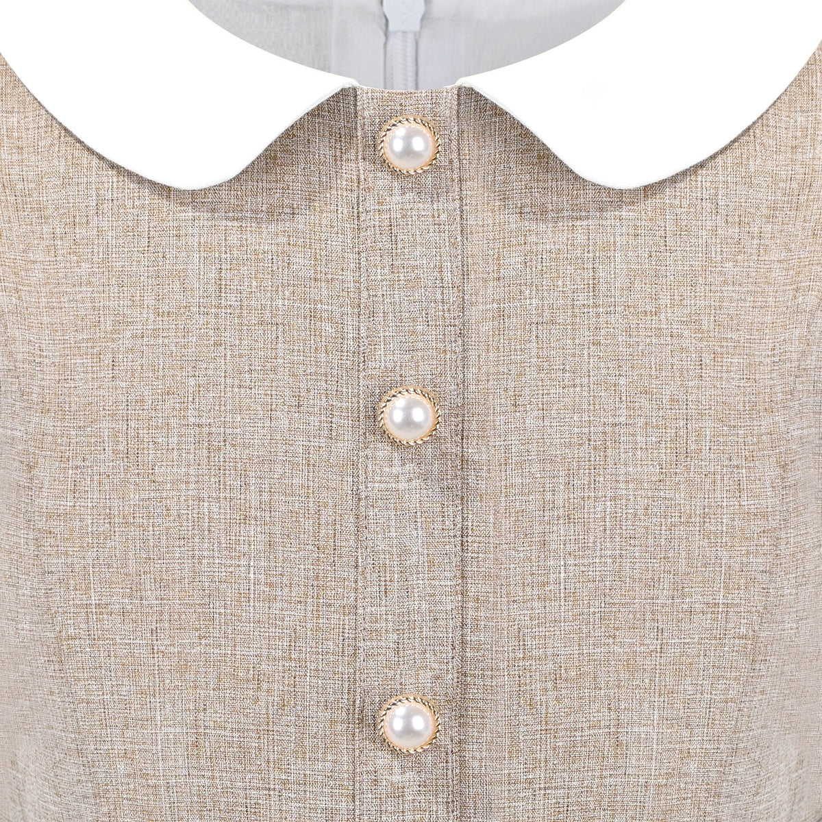 Girls Dress White Collar Back School Cotton Casual - Light Brown