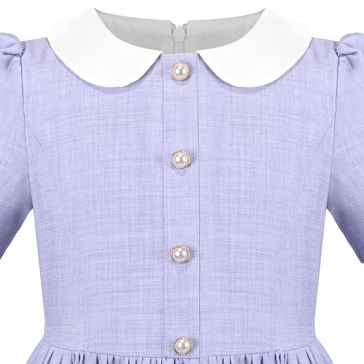 Girls Dress White Collar Back School Cotton Casual - Light Purple
