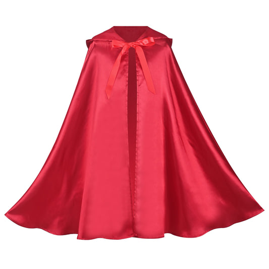 Girls Red Satin Cape Cloak Princess Role Pretend Play Fancy Costume Halloween Red