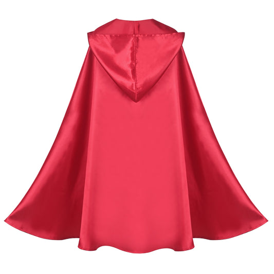 Girls Red Satin Cape Cloak Princess Role Pretend Play Fancy Costume Halloween Red
