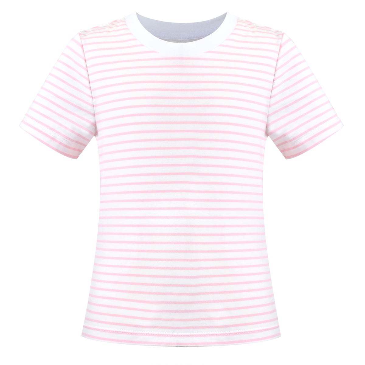 Girls T-shirt Crop Top Pink Lettuce Trim Ribbed Knit Crewneck Daily - Pink Striped