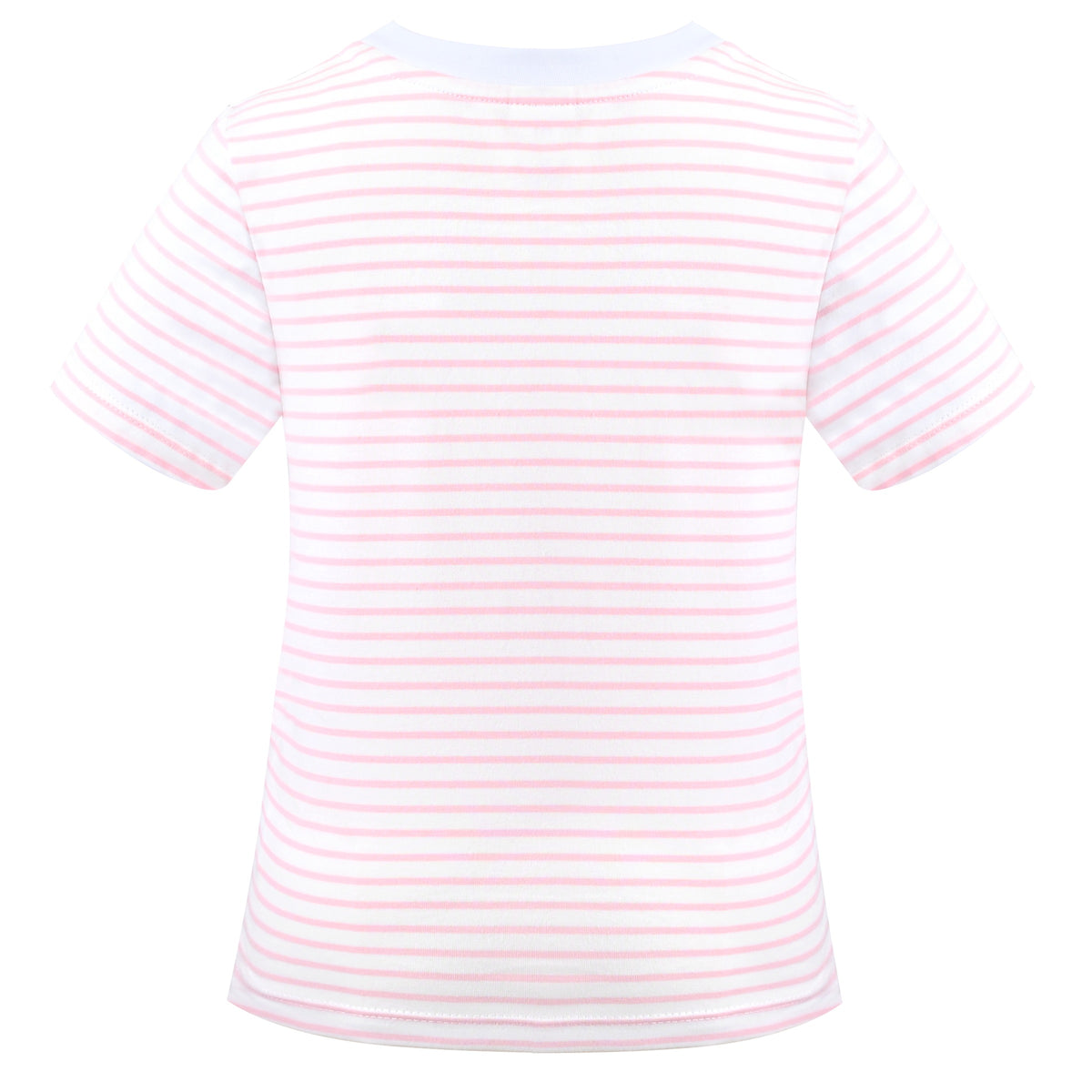Girls T-shirt Crop Top Pink Lettuce Trim Ribbed Knit Crewneck Daily - Pink Striped