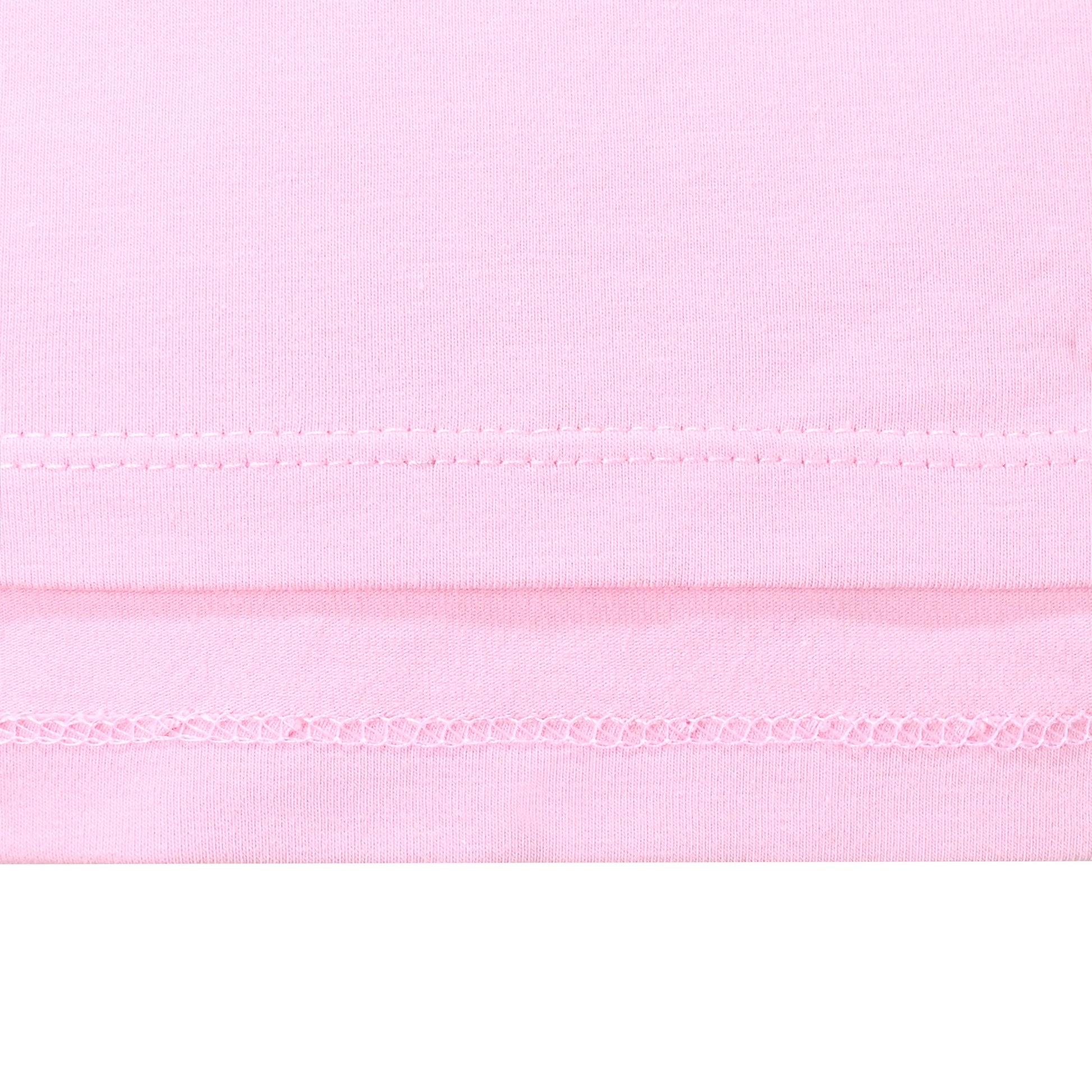 Girls T-shirt Crop Top Pink Lettuce Trim Ribbed Knit Crewneck Daily Pink