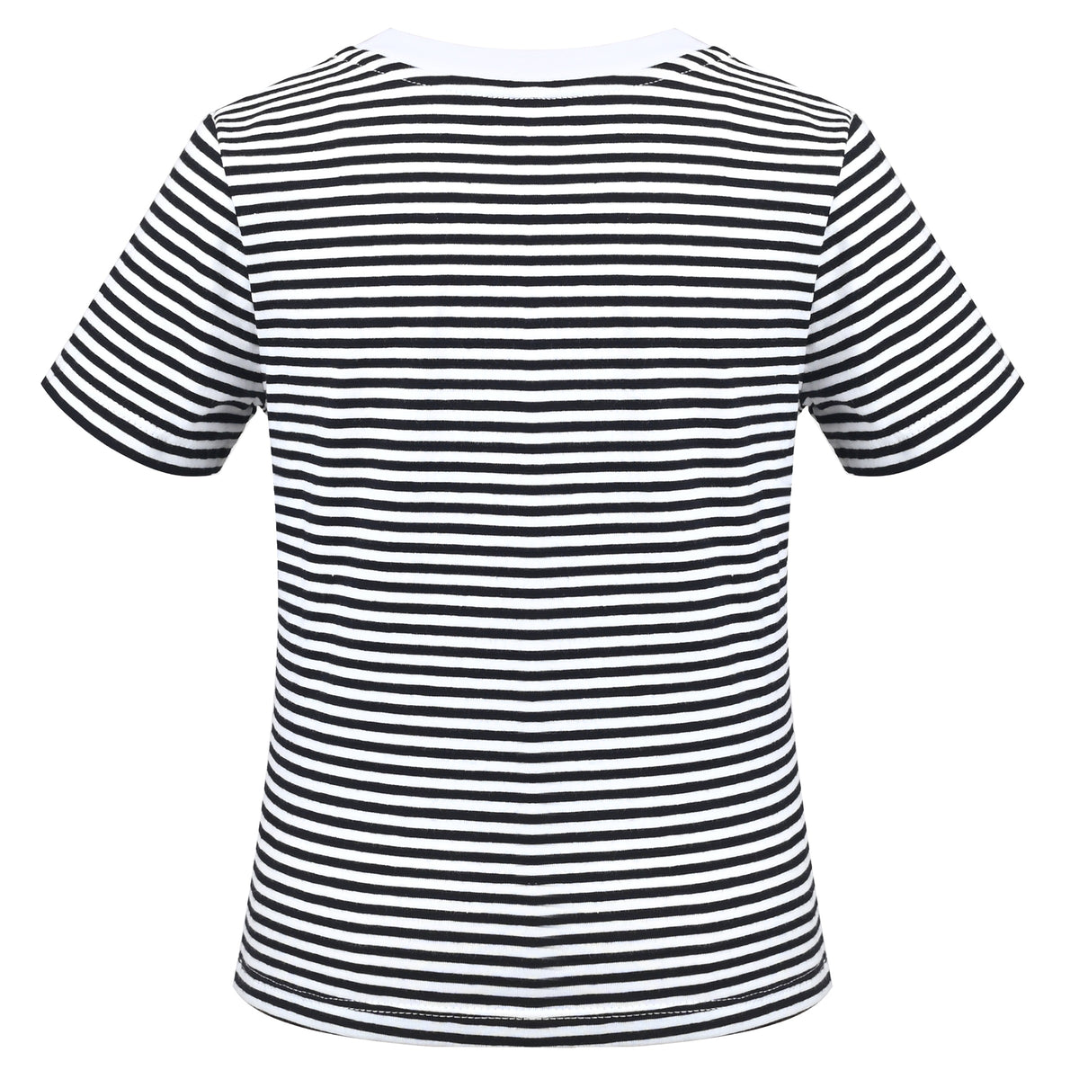 Girls T-shirt Crop Top Pink Lettuce Trim Ribbed Knit Crewneck Daily - Black Striped