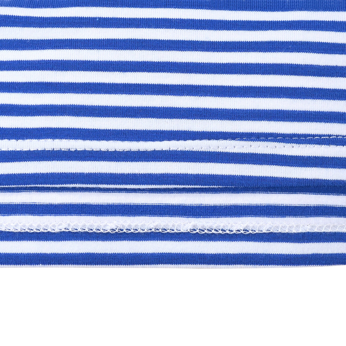 Girls T-shirt Crop Top Pink Lettuce Trim Ribbed Knit Crewneck Daily - Blue Striped