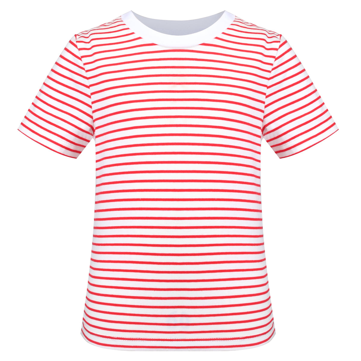 Girls T-shirt Crop Top Pink Lettuce Trim Ribbed Knit Crewneck Daily - Red Striped