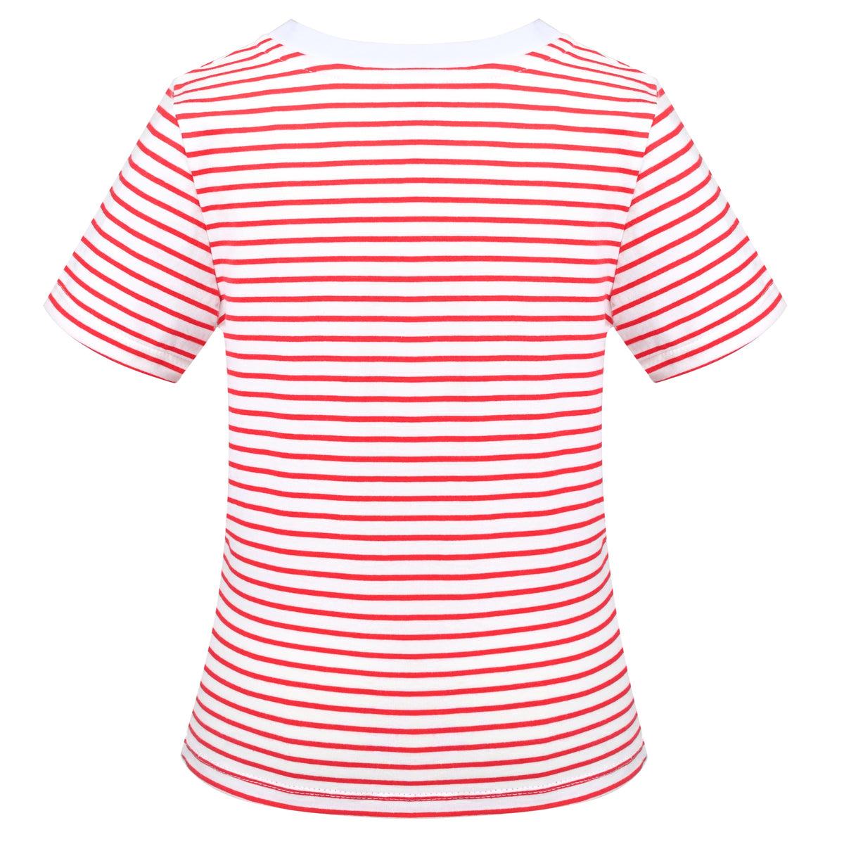 Girls T-shirt Crop Top Pink Lettuce Trim Ribbed Knit Crewneck Daily - Red Striped