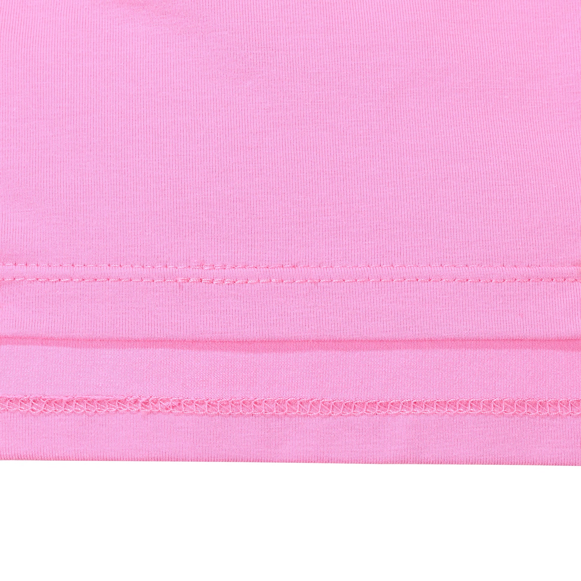 Girls T-shirt Crop Top Pink Lettuce Trim Ribbed Knit Crewneck Daily Pink