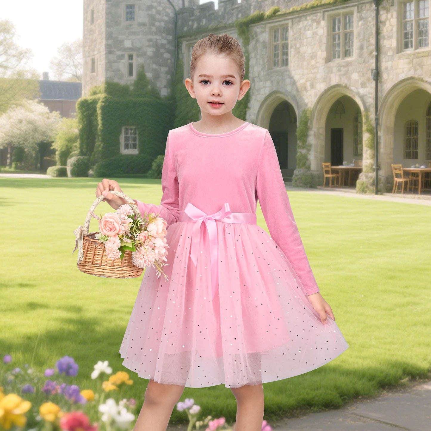 Girls Dress Rust Copper Velvet Polka Dot Plain Tulle Vintage Twirly Fall Holiday Pink