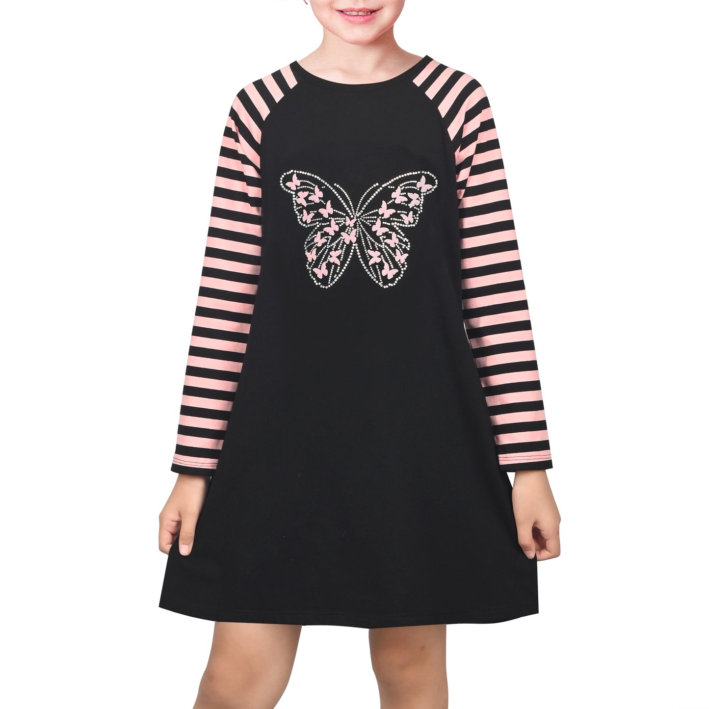 Girls Dress Christmas Santa Pink Cotton Long Sleeve Black