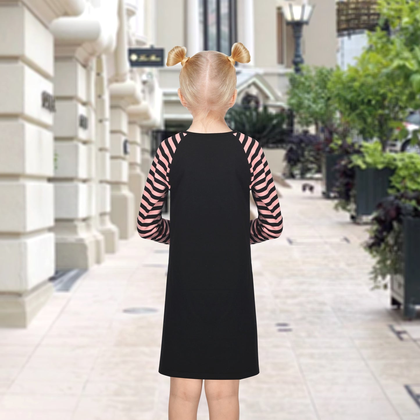 Girls Dress Christmas Santa Pink Cotton Long Sleeve Black