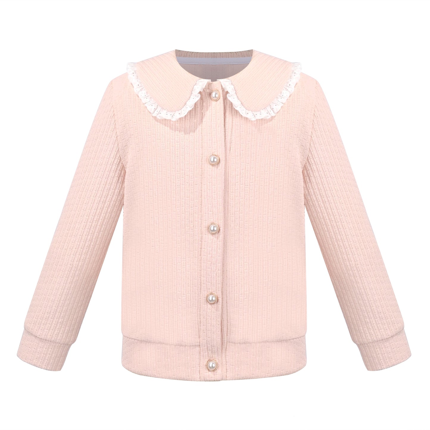 Girls Pink Top Tee Heart Button Ruffle Collar Long Sleeve Casual Pink