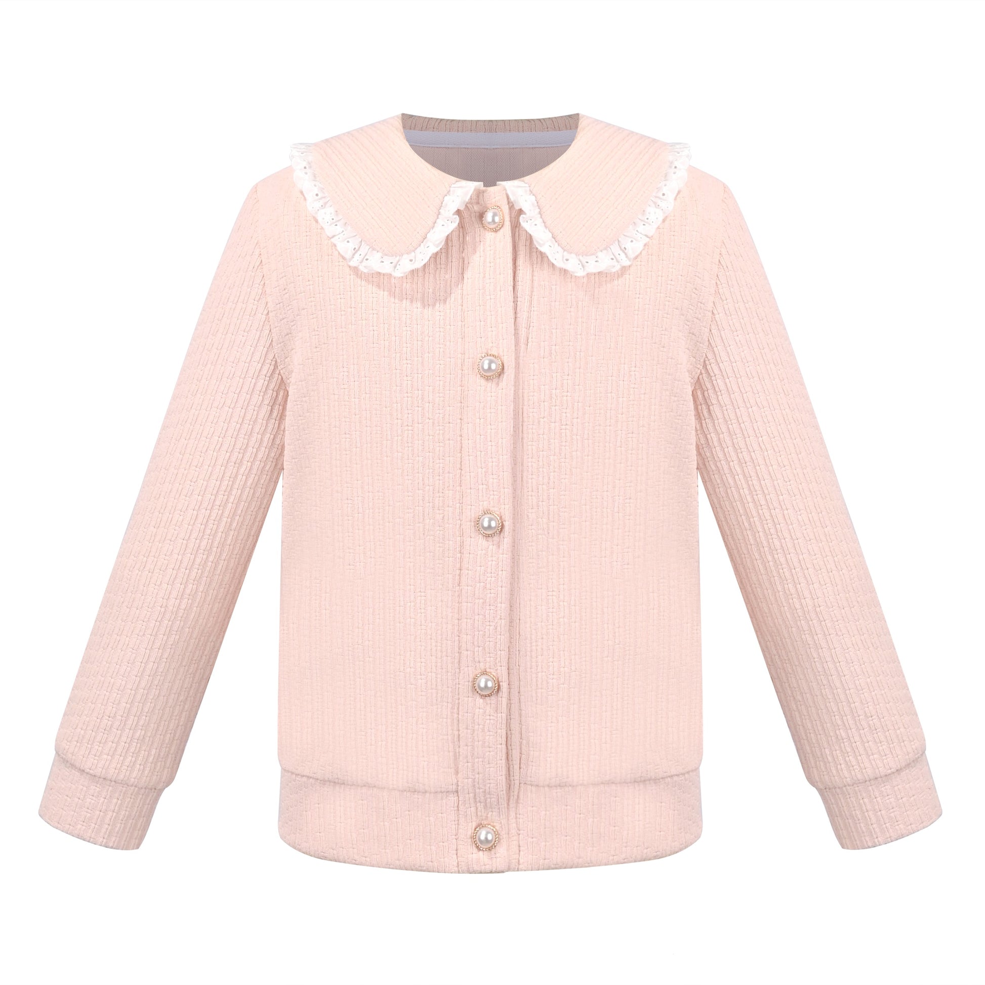 Girls Pink Top Tee Heart Button Ruffle Collar Long Sleeve Casual Pink