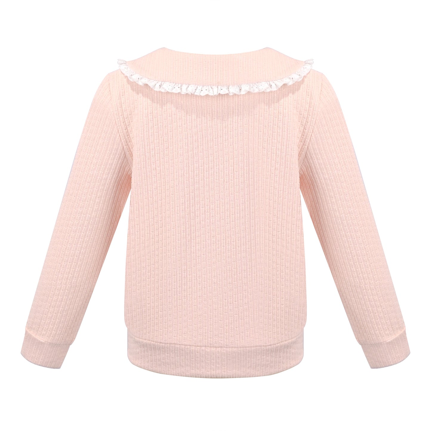 Girls Pink Top Tee Heart Button Ruffle Collar Long Sleeve Casual Pink